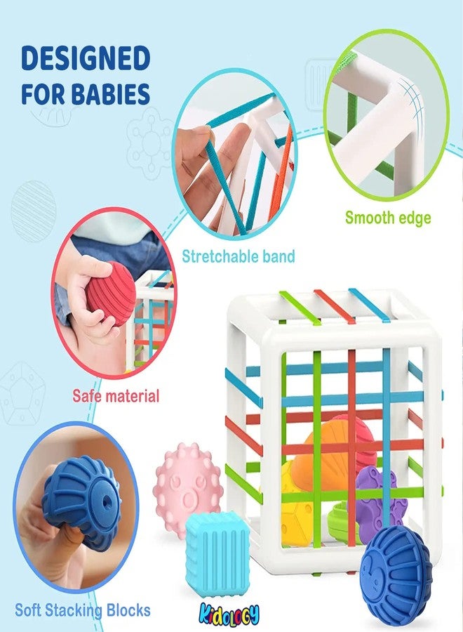 Kidology Baby Shape Sorting Toy | Montessori Sensory Toys with 6 Pcs Blocks Colorful Cube for Kids | Shape Sorting Bin with Elastic Bands Fine Motor Skill Early Learning Preschool Educational Blocks - Image 5